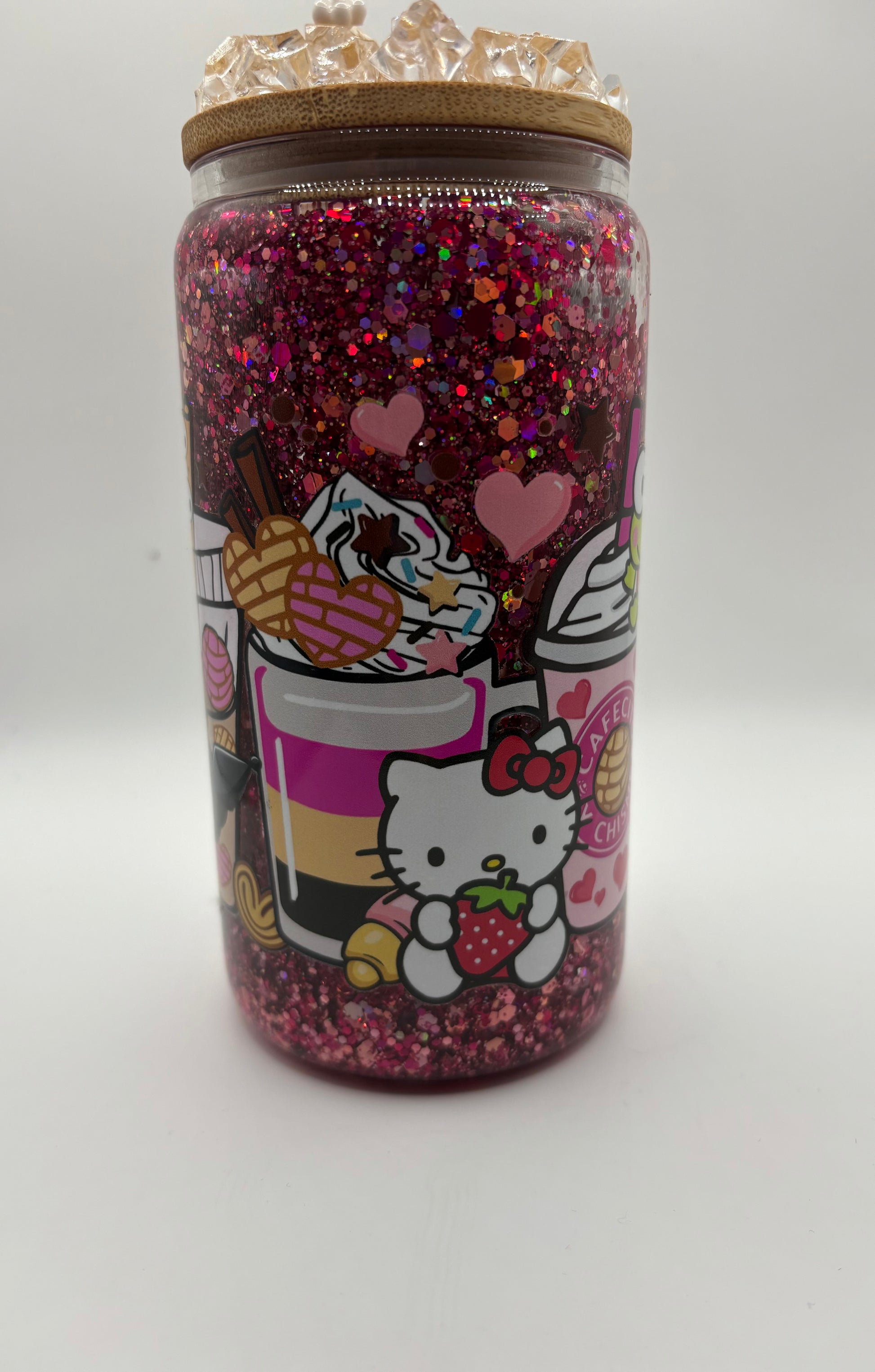 🍓 Hello Kitty & Friends Glitter Glass Jar Tumbler