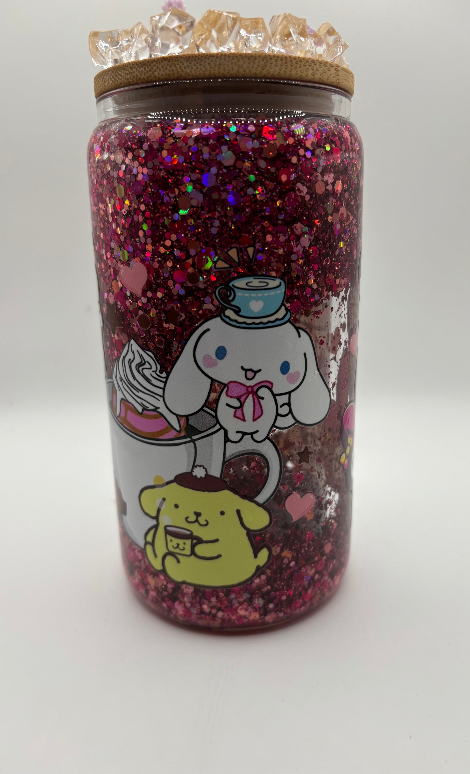 🍓 Hello Kitty & Friends Glitter Glass Jar Tumbler