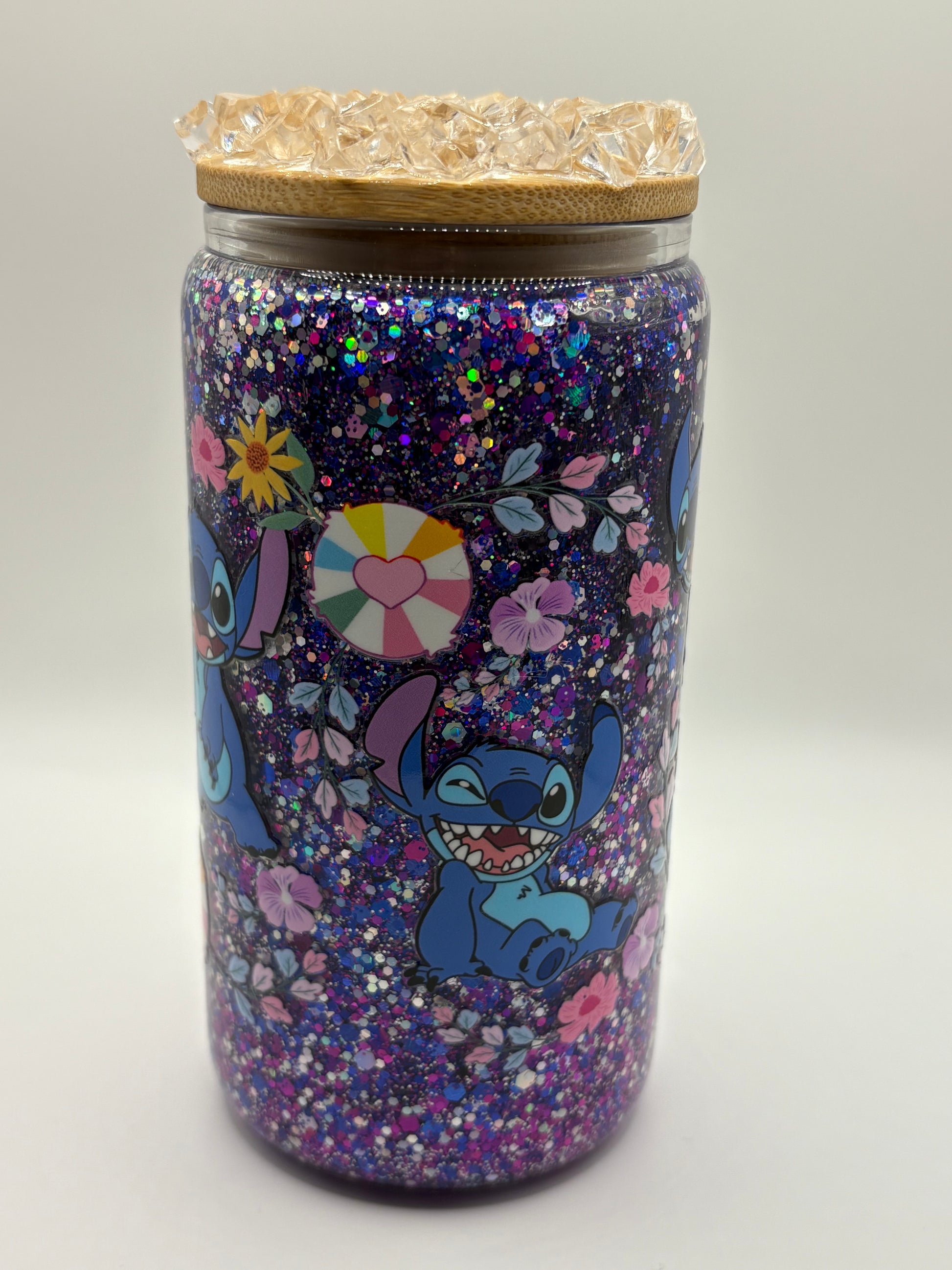 Purple Glitter Stitch Jar (Floral Sparkle Design)