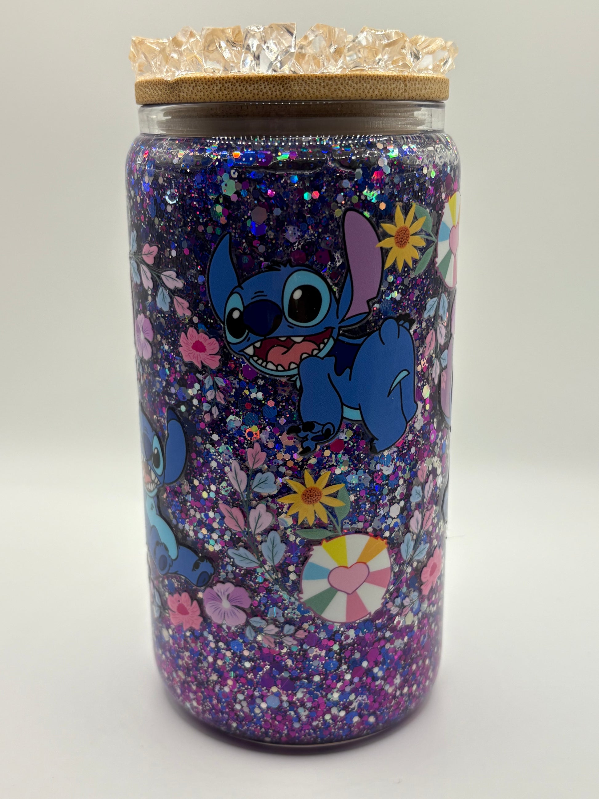 Purple Glitter Stitch Jar (Floral Sparkle Design)