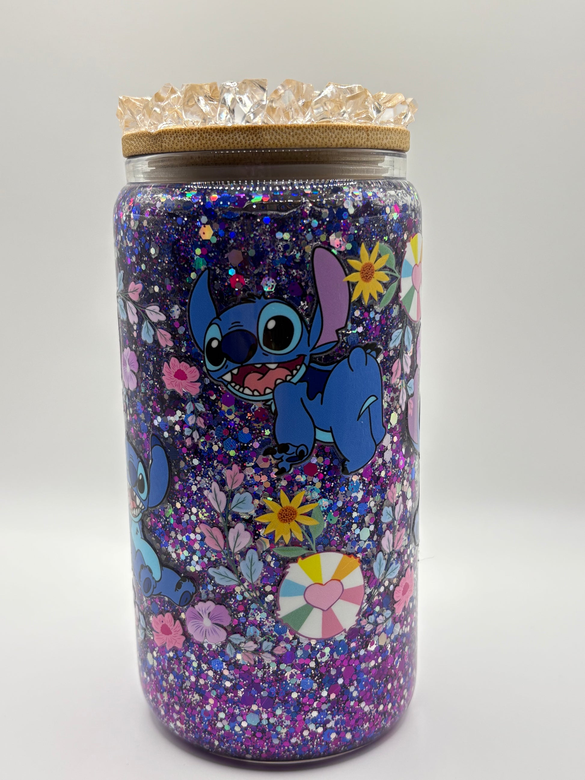 Purple Glitter Stitch Jar (Floral Sparkle Design)