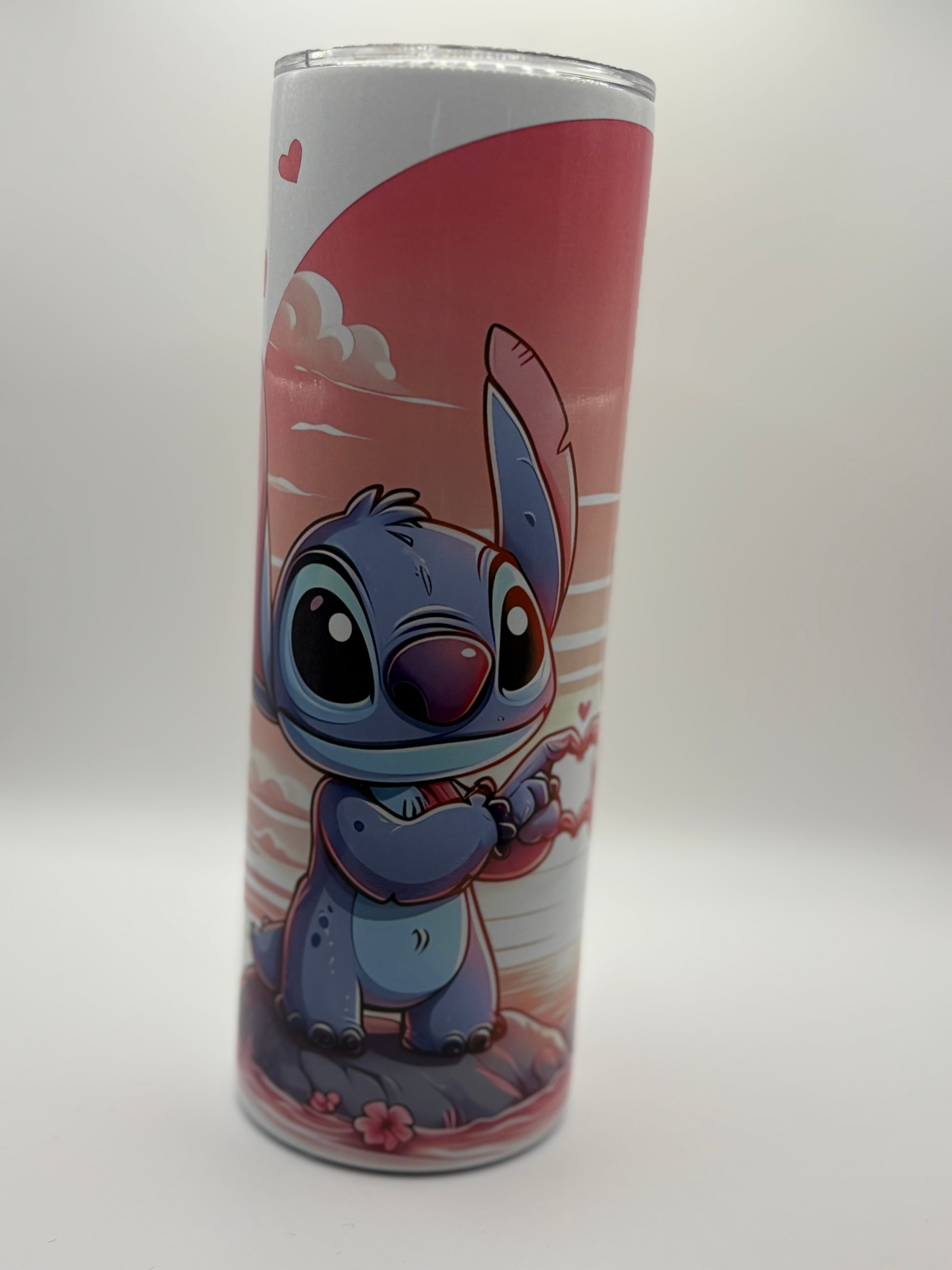 Stitch & Angel Pink Love Tumbler – 20oz Skinny Stainless Steel Cup