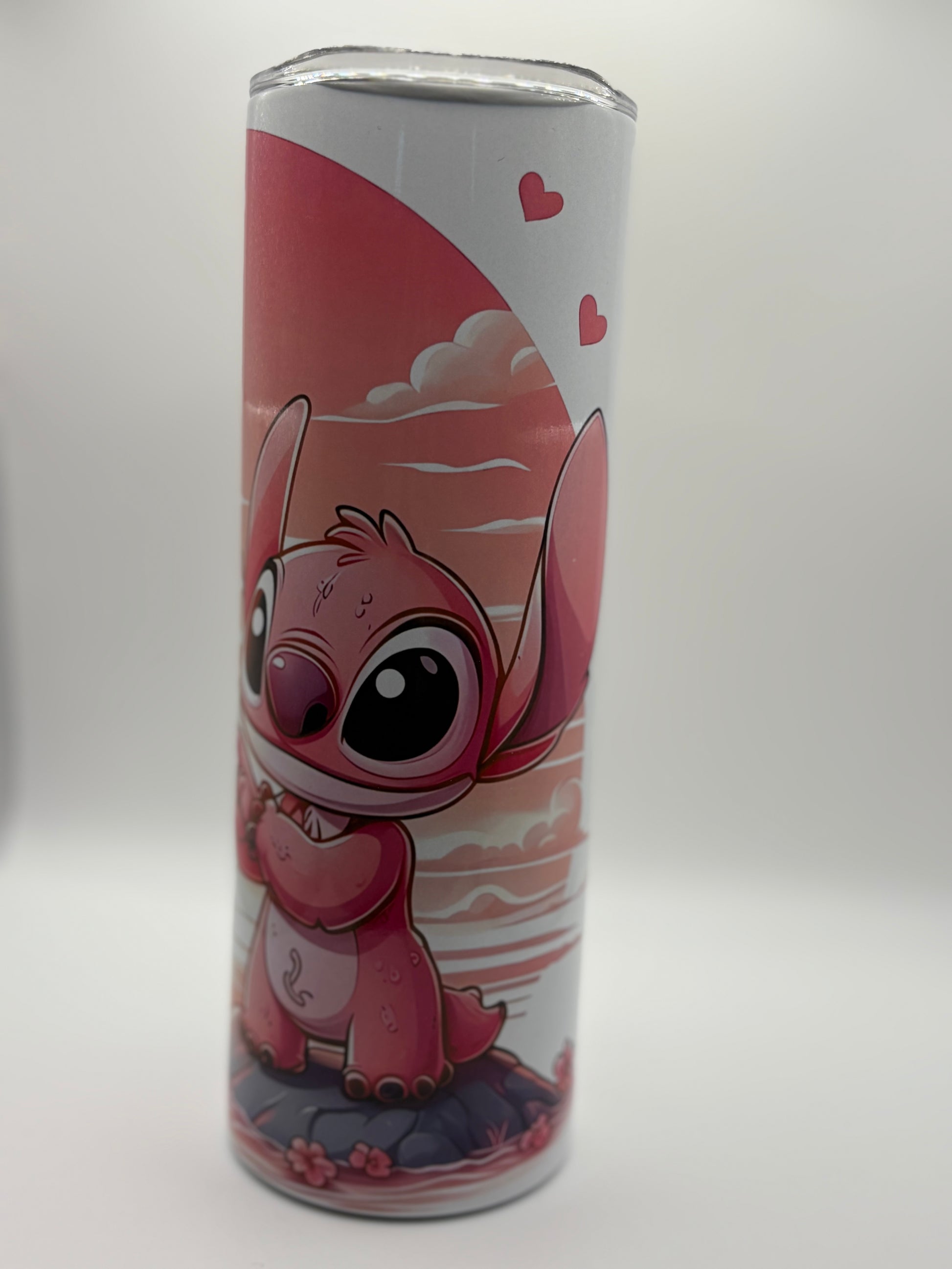 Stitch & Angel Pink Love Tumbler – 20oz Skinny Stainless Steel Cup